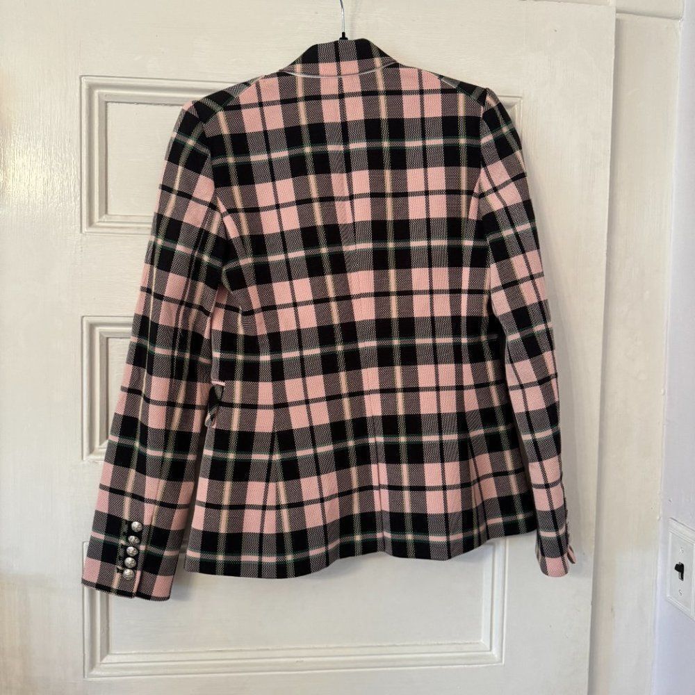 Veronica Beard Pink and Green Plaid Cutaway Dickey Blazer Jacket - Picture 3 of 11